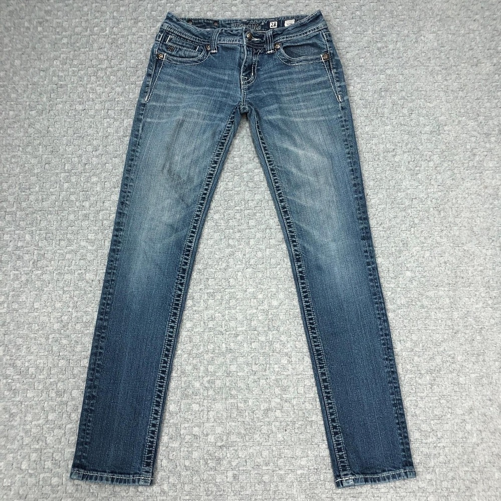 Miss Me Skinny Jeans Womens 28 Blue Medium Wash Cross Pocket Embellished Casual